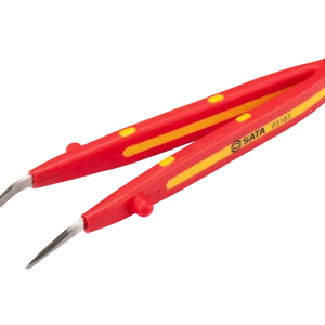 VDE绝缘弯尖横齿镊子159MM ; 03183