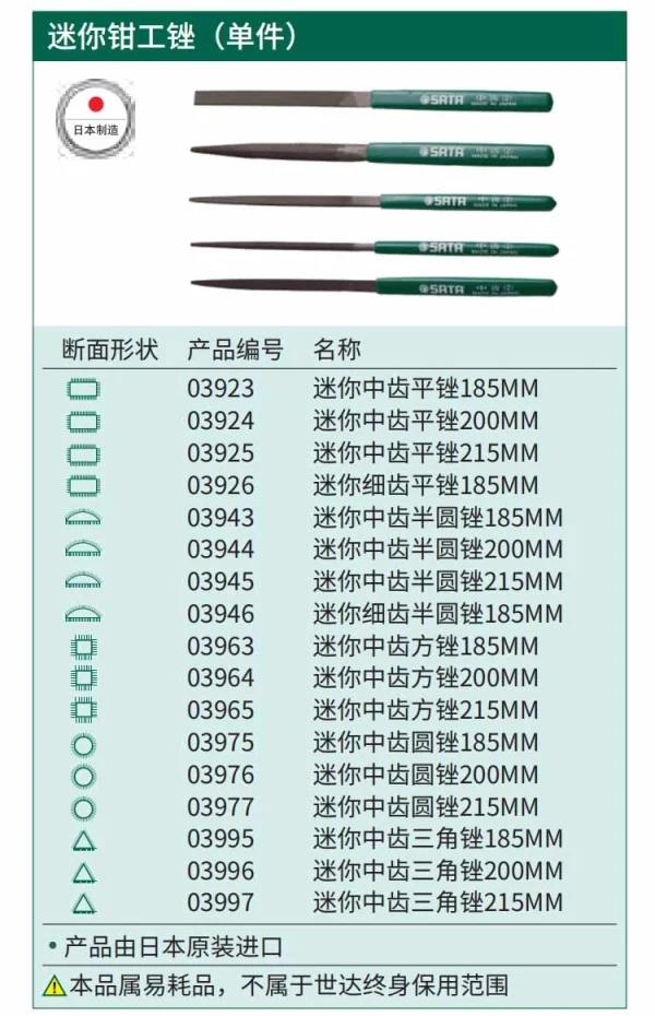 迷你中齿平锉185MM ; 03923
