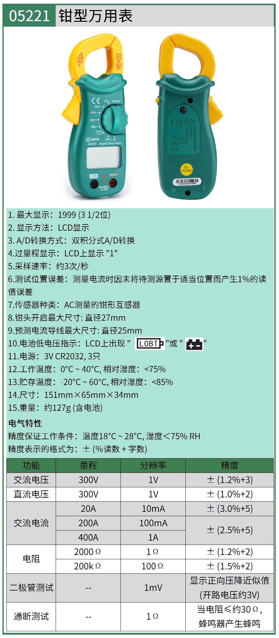 (电商)钳型万用表 ; 05221