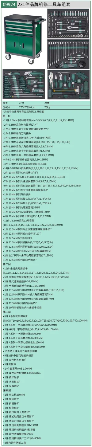 (汽保)231件品牌机修工具车组套（宝马）+4抽屉2门工具车 ; 09924