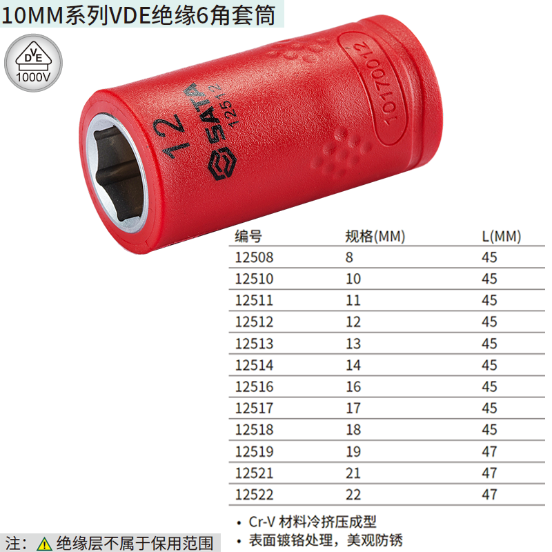 10MM系列VDE绝缘6角套筒17MM ; 12517