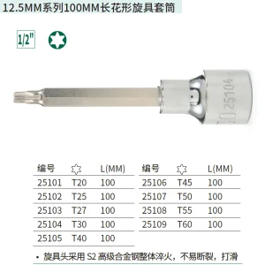12.5MM系列100MM长花形旋具套筒T20 ; 25101
