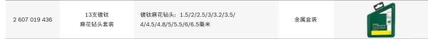 13支铁盒装镀钛麻花钻头套装;2607019436