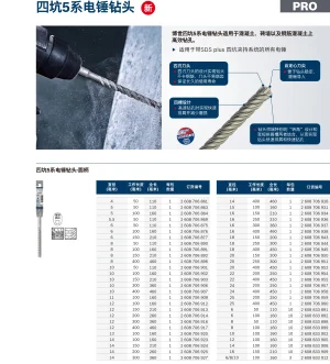 专业级四坑5系电锤钻头 4x50x110;2608706861