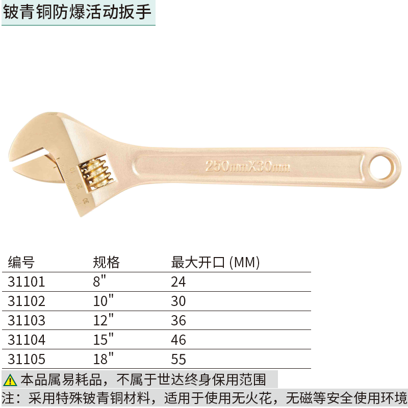 铍青铜防爆活动扳手12" ; 31103