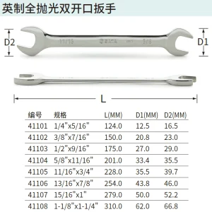 英制全抛光双开口扳手1/4"x5/16" ; 41101