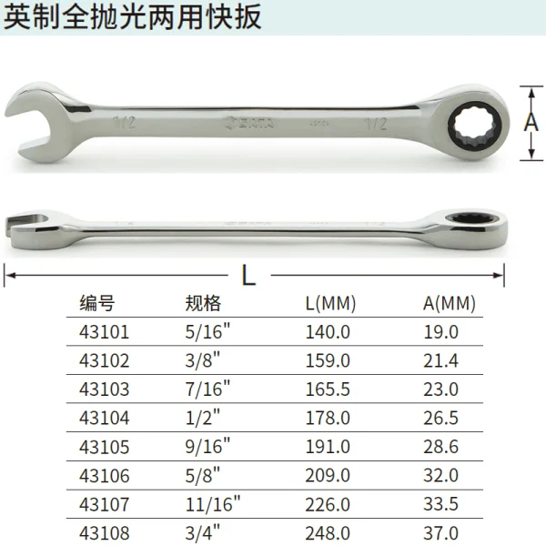 英制全抛光两用快扳5/16" ; 43101