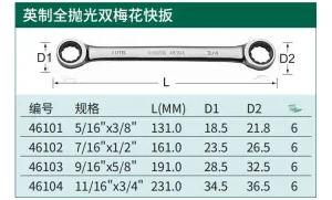 英制全抛光双梅花快扳5/16"x3/8" ; 46101