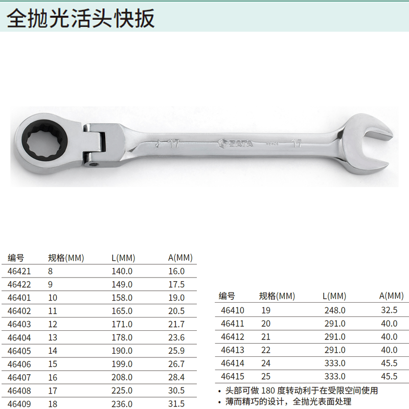 全抛光活头快扳11MM ; 46402