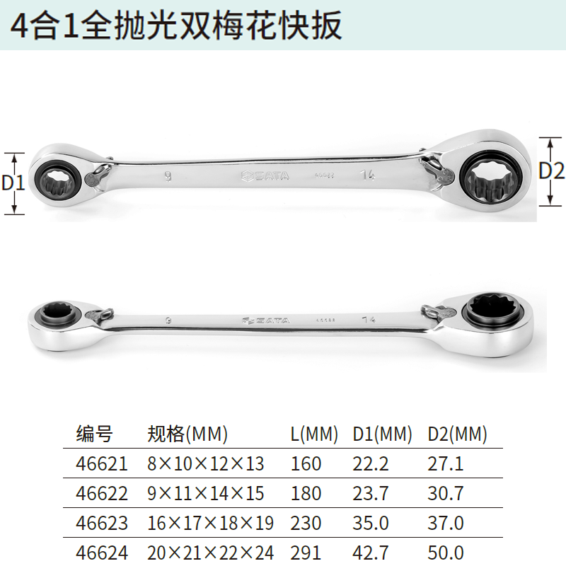 4合1全抛光双梅花快扳16×17×18×19MM ; 46623