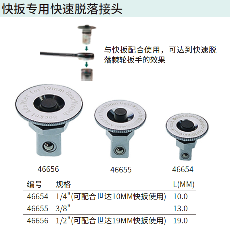 10MM快扳专用1/4"快速脱落接头 ; 46654