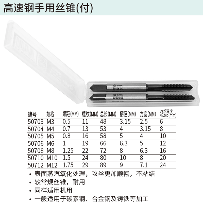 高速钢手用丝锥(付)M6×1.0MM ; 50706
