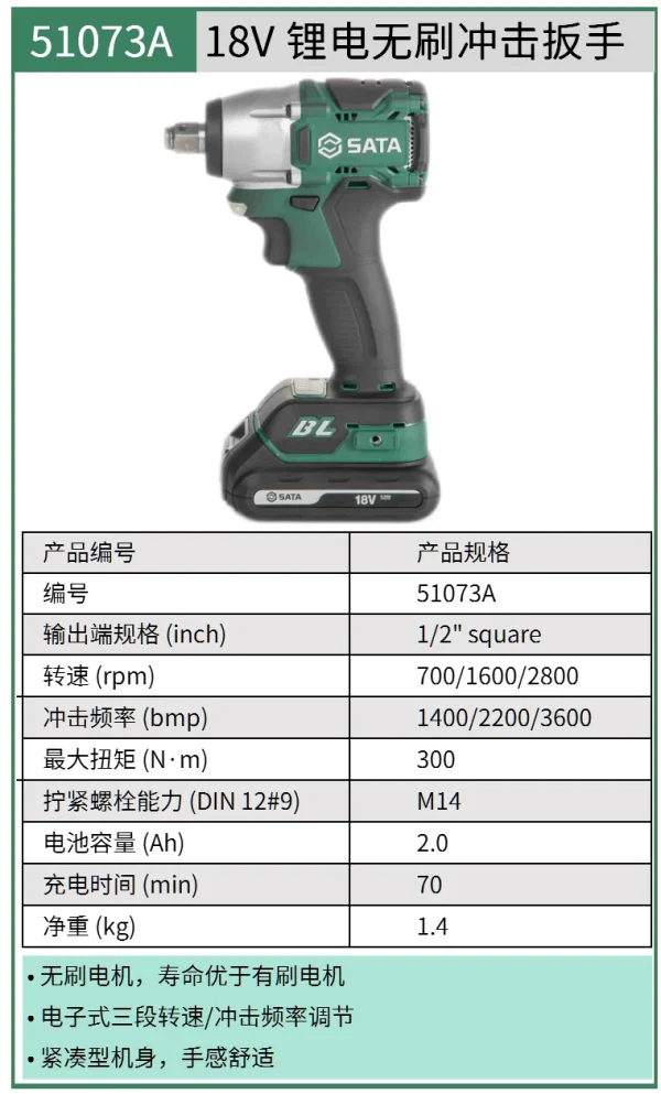 (汽保)18V 锂电无刷冲击扳手 ; 51073A