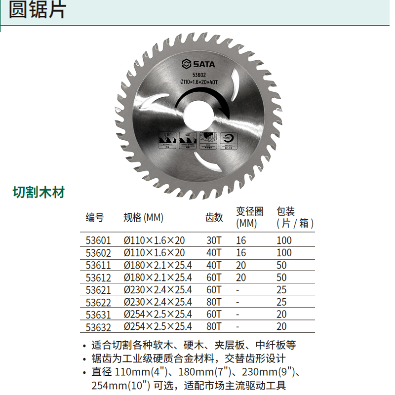 圆锯片Ø180×2.1×25.4×60T ; 53612