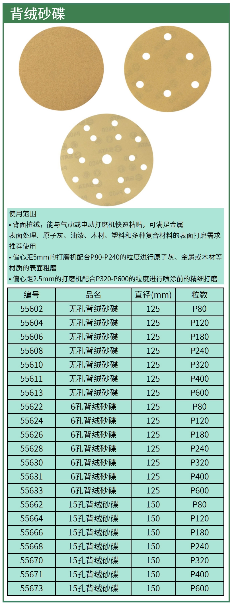 无孔背绒砂碟Ø125xP80 ; 55602
