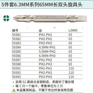 5件套6.3MM系列65MM长双头旋具头#1/4.5MM ; 59384