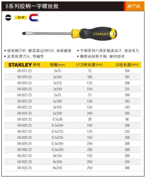 B系列胶柄一字螺丝批3x75mm;60-817-23