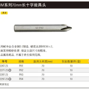 8mm系列十字旋具头PH1x70mm(x10)(将改定制化);63-226T-23