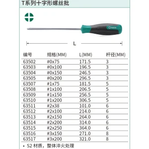 T系列十字形螺丝批#0x100MM ; 63503