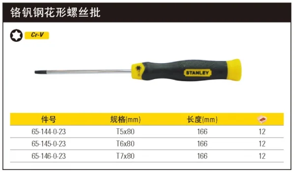 胶柄花形螺丝批T5x80mm;65-144-0-23