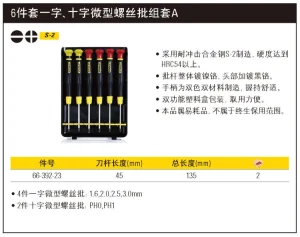 6件套一字、十字微型螺丝批组套A;66-392-23