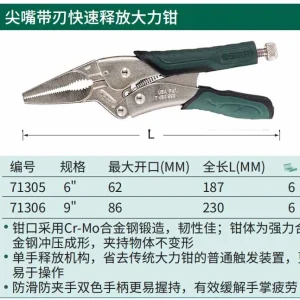 尖嘴带刃快速释放大力钳6″ ; 71305