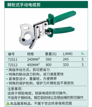 棘轮式手动电缆剪240MM² ; 72511