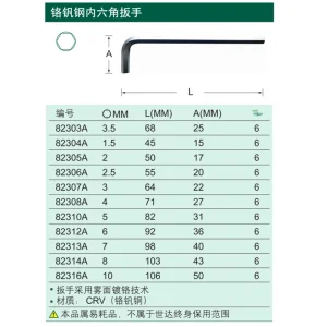 铬钒钢内六角扳手5MM ; 82310A