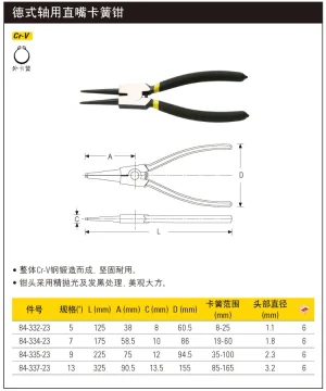 德式轴用直嘴卡簧钳5";84-332-23