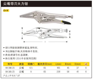 尖嘴带刃大力钳6.5";84-396-23