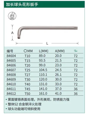 加长球头花形扳手T10 ; 84604