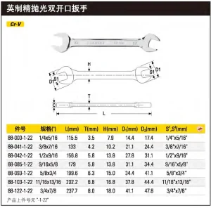 英制精抛光双开口扳手1/4"x5/16";88-000-1-22