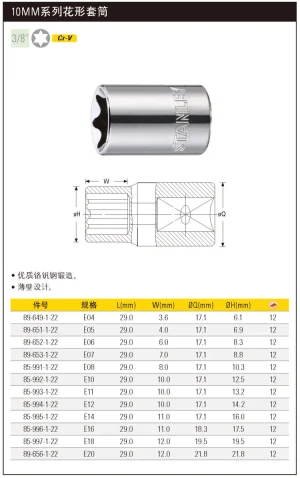 10MM系列花形套筒E04;89-649-1-22