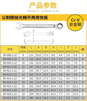 公制精抛光棘开两用快扳8mm;89-908-1-22