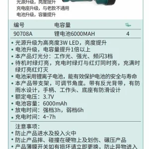 手提式锂电充电聚光灯 ; 90708A