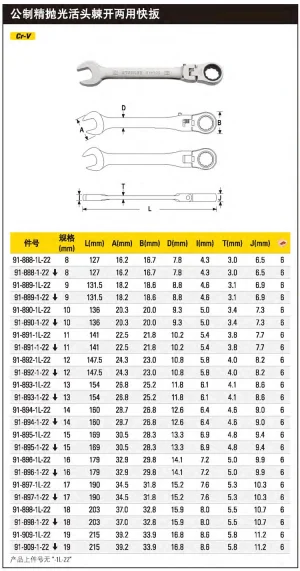公制精抛光活头棘开两用快扳8mm;91-888-1L-22