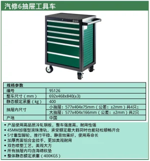 (汽保)汽修6抽屉工具车（27寸） ; 95126