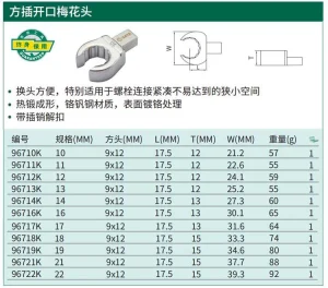 扭力扳手开口梅花头9x12x10MM ; 96710K