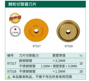 棘轮切管器刀片(碳钢和不锈钢管) ; 97317