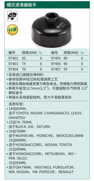 帽式滤清器扳手65MM,14边 ; 97401