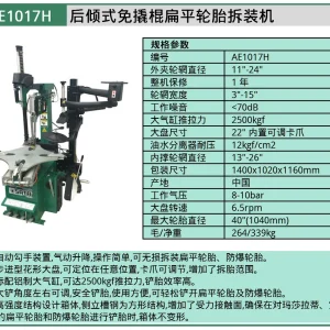 (汽保)后倾式免撬棍扁平轮胎拆装机 ; AE1017H