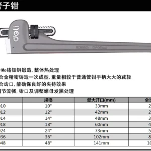 管子钳10寸铝合金铬钼钢(灰)(把);DL105010