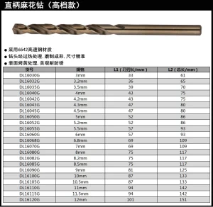 直柄麻花钻3mm6542(银)(支);DL16030G