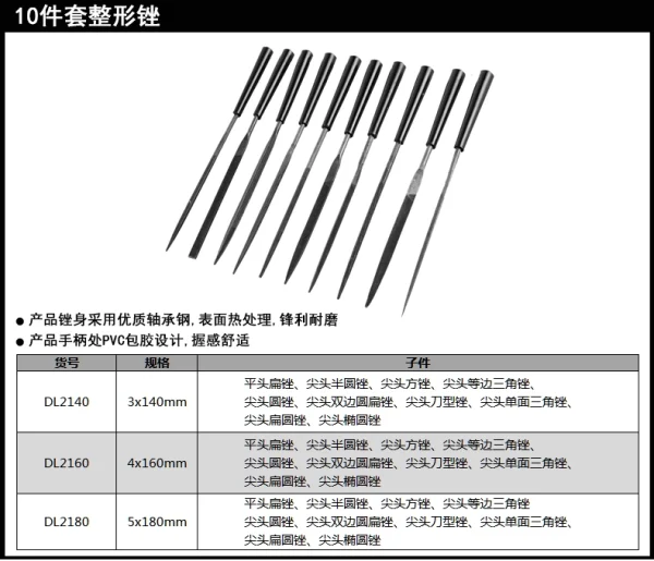 什锦锉10件套3×140mm(黑)(把);DL2140
