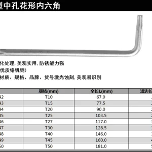 加长中孔花型内六角T10铬钒钢(银)(支)(售完取消);DL2142