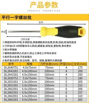 平肩一字螺丝批4x75mmSUP11(黄)(把);DL2640751