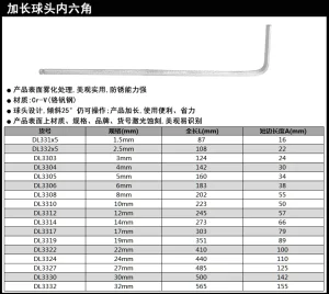 单只特长球头内六角1.5MM(银)(支);DL331X5