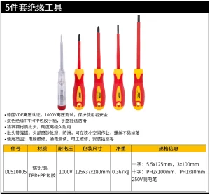 5件绝缘螺丝批套装(红)(套);DL510005
