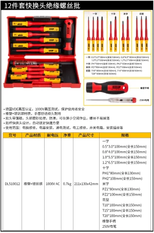 12件快换头绝缘螺丝批套装(红)(套);DL510012