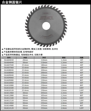 合金钢圆锯片4寸30齿(银)(个);DL6604030
